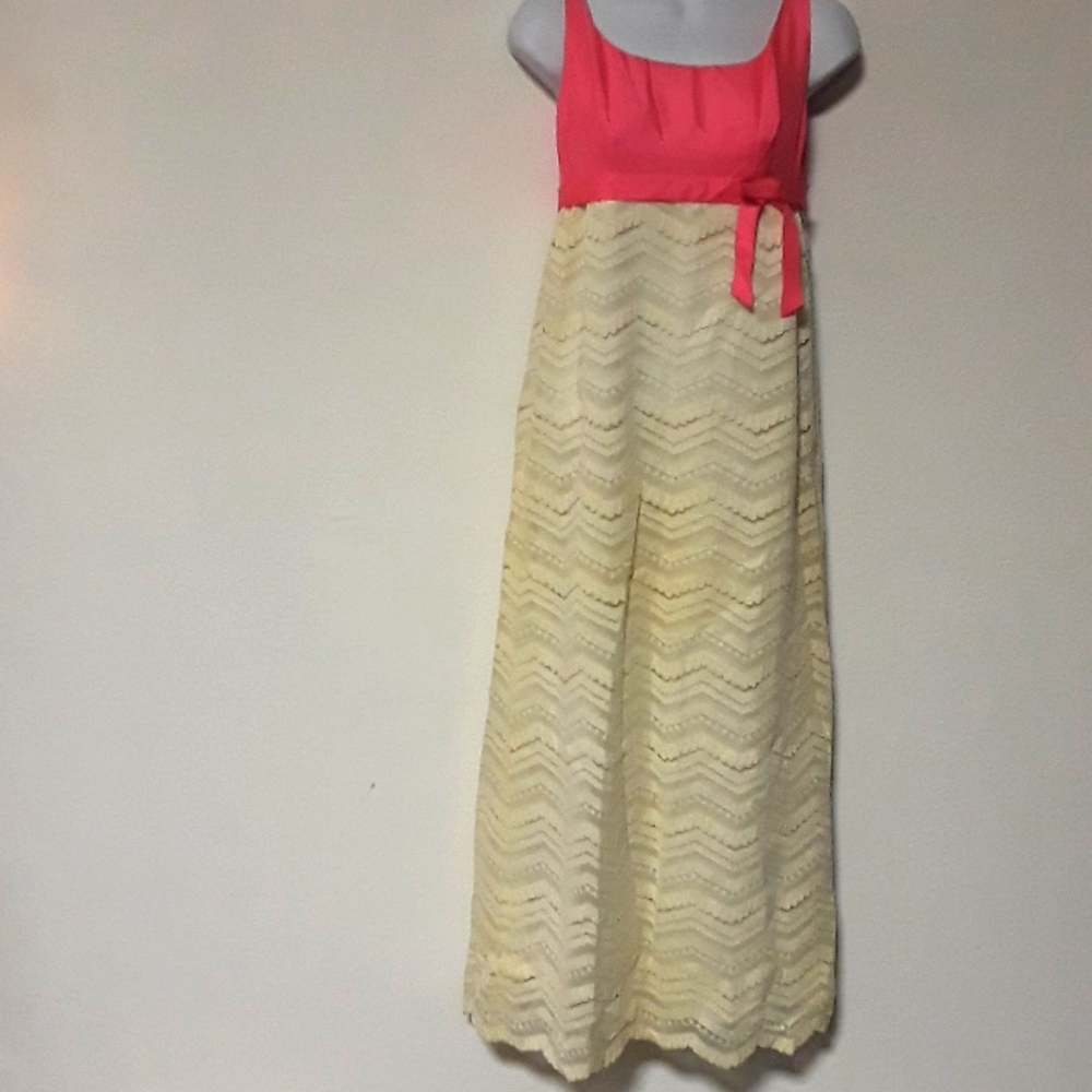 *CDR2 - VINTAGE ORIG. LANZ PINK LACE FORMAL DRESS SIZE 9 DRESS